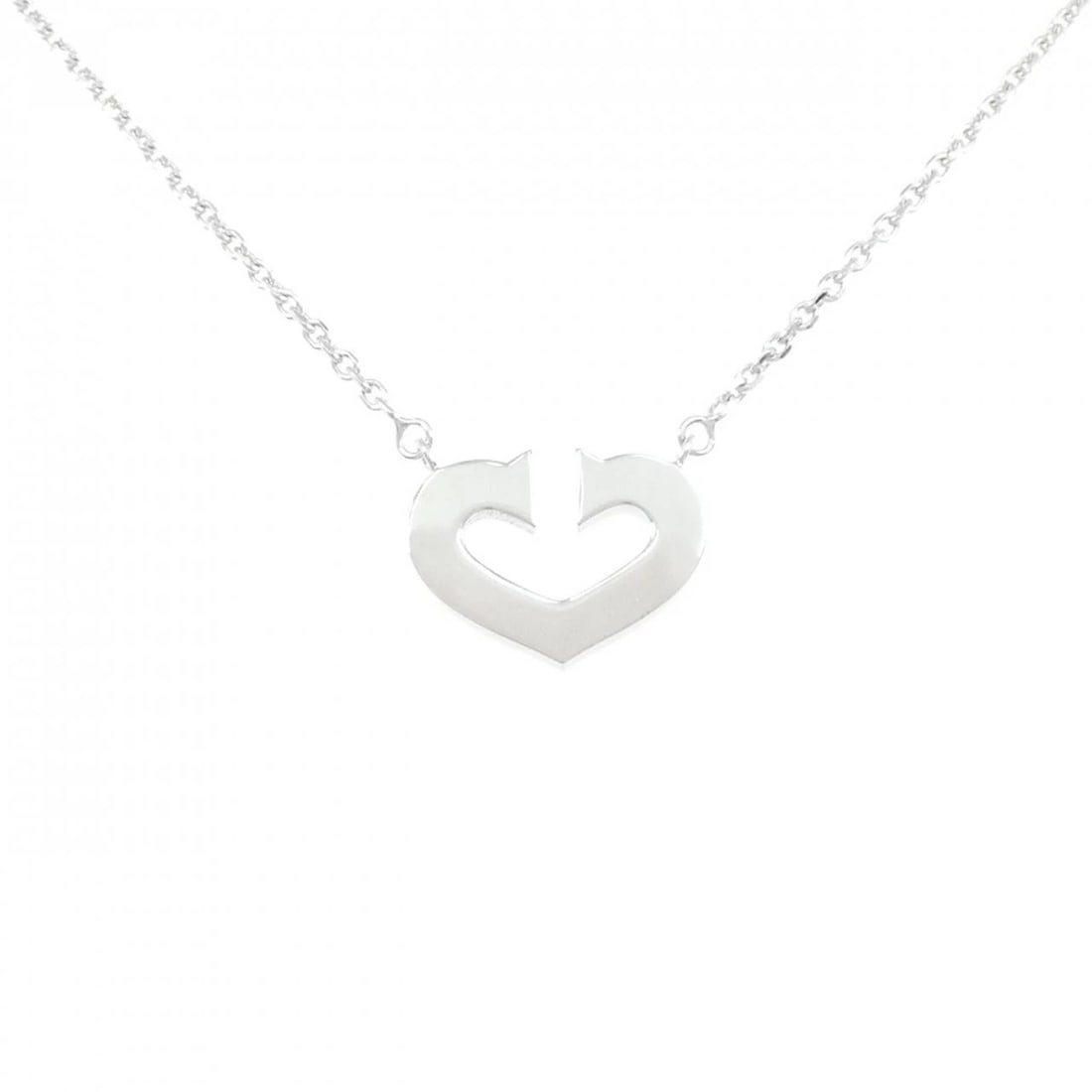 CARTIER C HEART NECKLACE: Cartier C Heart Necklace Brand: CARTIER Type: Cartier Necklace Material: 750 White Gold, Color: White Gold Size: Actual Size Pendant length approx. x width approx.: 12.5mmx16.7mm Chain maximum width a