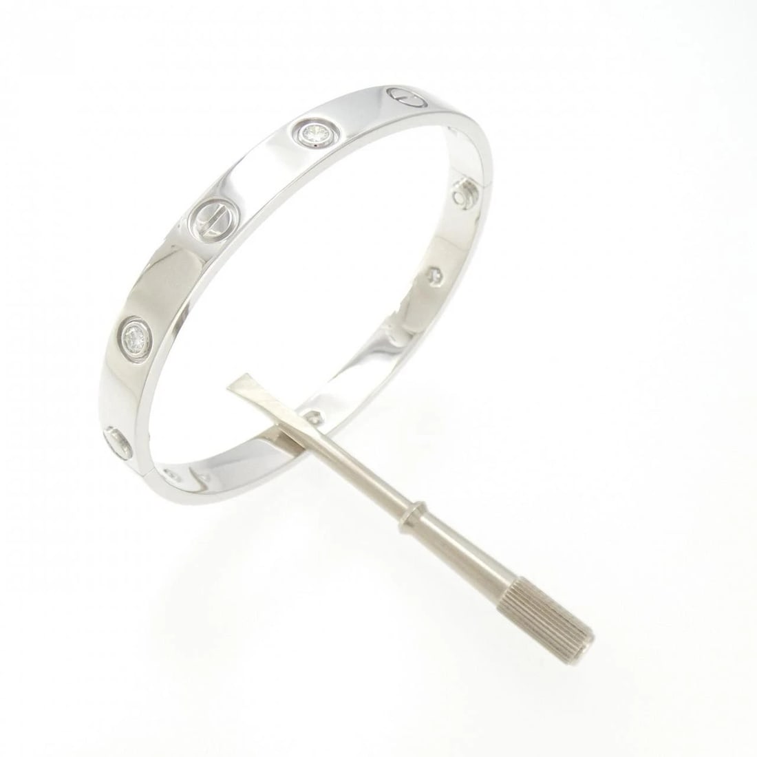 CARTIER LOVE BRACELET WITH 6 HALF DIAMONDS: Cartier Love Bracelet with 6 Half Diamonds Brand: CARTIER Type: Cartier Bracelets Material: 750 white gold, Main Stone/Creation natural Color: white gold Size: Actual Size Max width approx.: 6.1mmSize