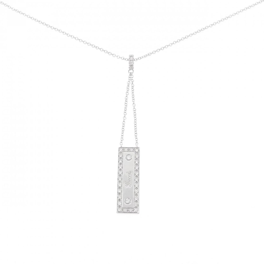 GUCCI DIAMOND NECKLACE: Gucci Diamond Necklace Brand: GUCCI Type: Gucci Necklace Material: 750 white gold, Main Stone/Creation natural Color: white gold Size: Actual Size Pendant length approx. x width approx.: 63.1mmx7.8mm 