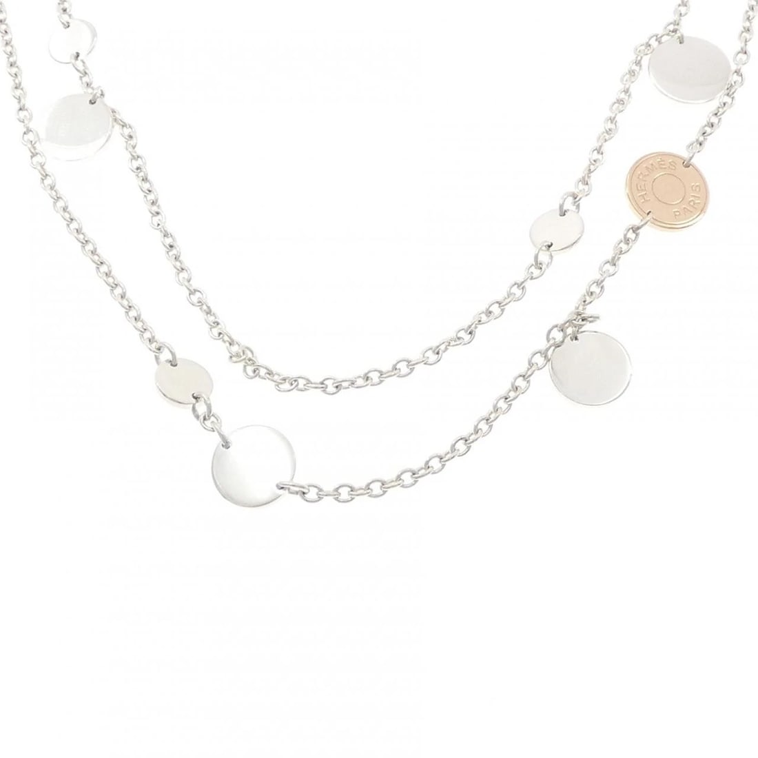 HERMES CONFETTI NECKLACE: Hermes Confetti Necklace Brand: HERMES Type: Hermes Necklace Material: 925Silver/750Pink Gold, Color: Silver Pink Gold Size: Actual Size Max width approx.: 13.2mm Chain maximum width approx.: 2.3mmSiz