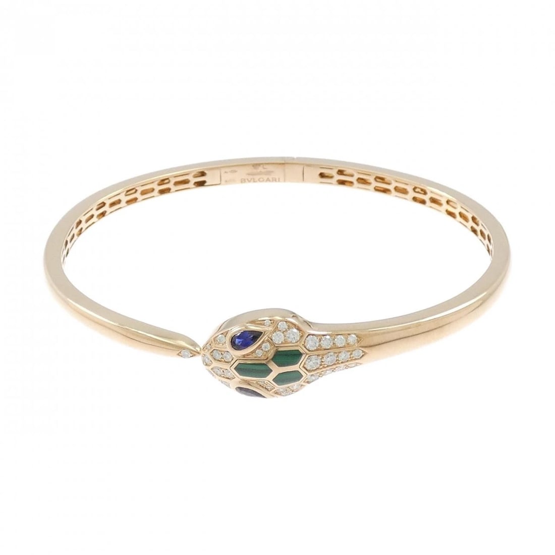BVLGARI SERPENTI SEDUTTORI BANGLE: Bvlgari Serpenti Seduttori Bangle Brand: BVLGARI Type: Bvlgari Bracelet Material: 750 Pink Gold, Main Stone/Creation Sapphire Secondary Stone diamond/malachite Color: Pink Gold Size: Actual Size Max