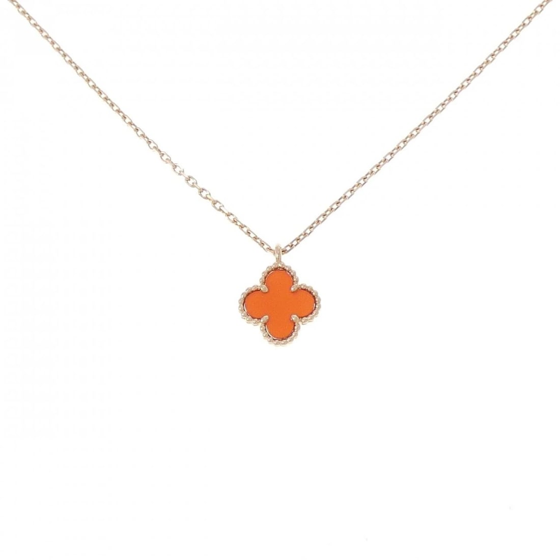 VAN CLEEF & ARPELS SWEET ALHAMBRA NECKLACE: Van Cleef & Arpels Sweet Alhambra Necklace Brand: Van Cleef & Arpels Type: Van Cleef & Arpels Necklace Material: 750 Pink Gold, Main Stone/Creation Carnelian Color: Pink Gold Size: Actual Size