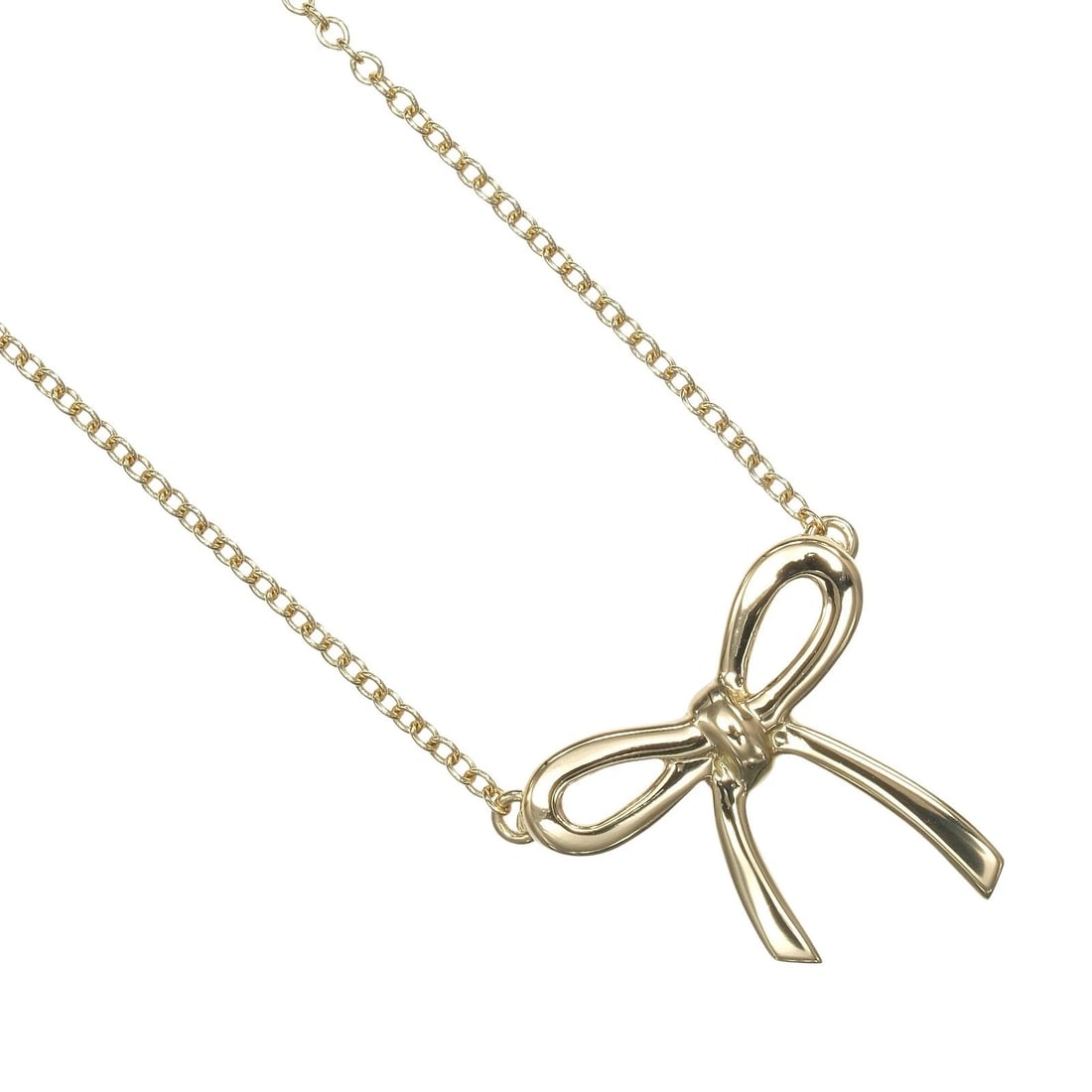 TIFFANY&CO. RIBBON NECKLACE K18: TIFFANY&Co. ribbon Necklace K18 Brand: TIFFANY&Co. Type: Necklace Material: K18 yellow gold, Color: Silver Size: Neck around?15.7inch Top?W0.6inch x H0.6inch Size(CM) Neck around?40cm Top?W14.7mm x