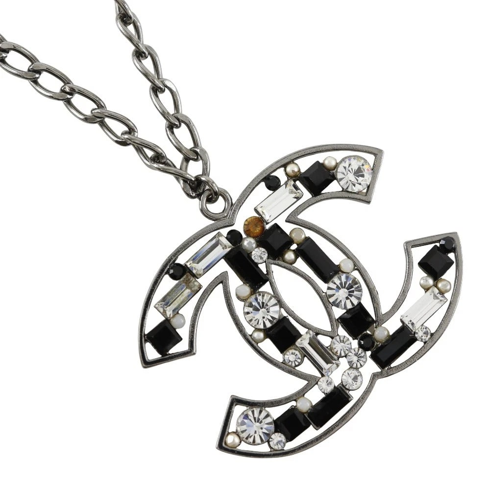 CHANEL COCO MARK NECKLACE SILVER / BLACK METALLIC (1 of 5)