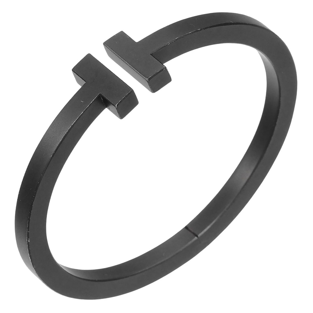 TIFFANY&CO. T SQUARE BRACELET: TIFFANY&Co. T square Bracelet Brand: TIFFANY&Co. Type: Bracelet Material: Stainless Steel, Color: Black Size: Inner circumference: 6.9" T-motif size: 15mm Band width: 4.8mm Accessories: None <