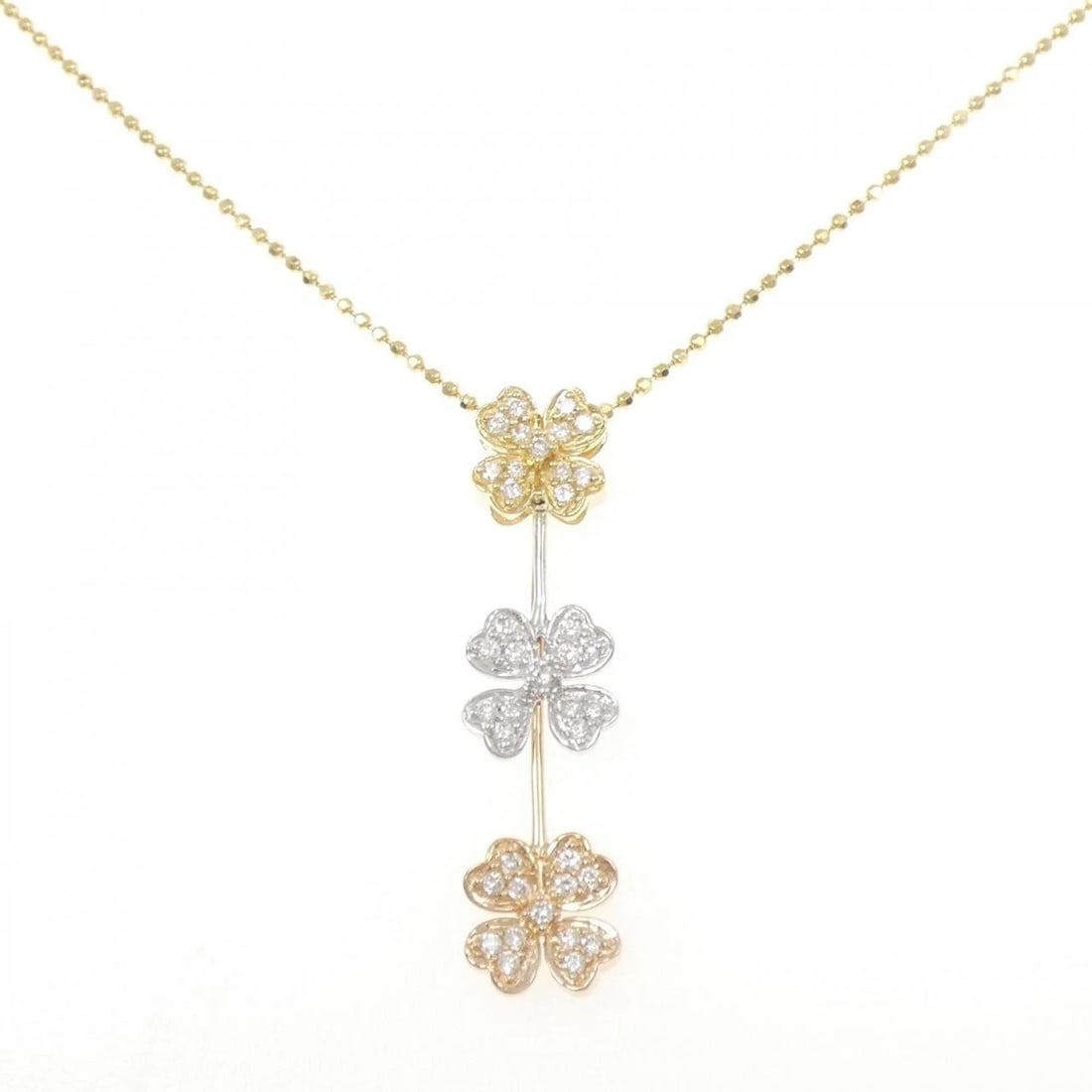 K18 THREE-COLOR CLOVER DIAMOND NECKLACE: K18 Three-Color Clover Diamond Necklace Brand: Unbranded Type: Diamond Necklace Material: , Main Stone/Creation Natural Color: Multi Size: Actual Size Pendant length approx. x width approx.: