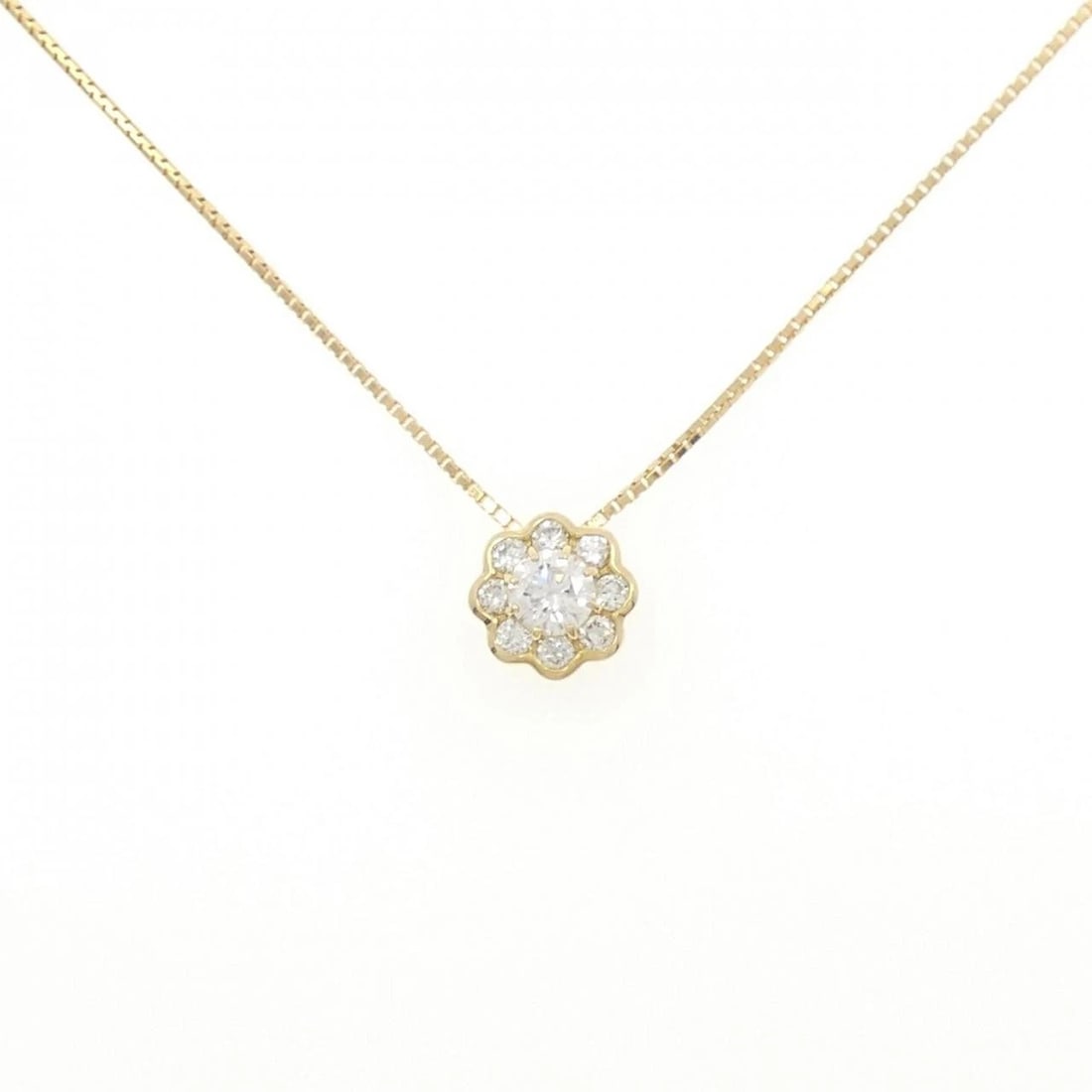 K18YG FLOWER DIAMOND NECKLACE: K18YG Flower Diamond Necklace Brand: Unbranded Type: Diamond Necklace Material: K18YG, Main Stone/Creation Natural Color: Yellow Gold Size: Actual Size Pendant length approx. x width approx.: