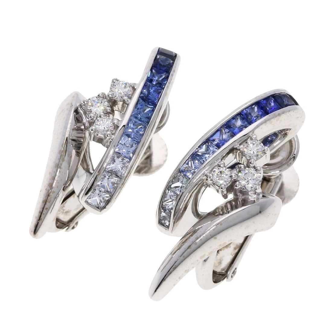 JEUNET SAPPHIRE DIAMOND EARRING: Jeunet Sapphire Diamond Earring Brand: Jeunet Type: Earring Material: K18 White Gold, Color: Exterior Color Silver Size: Top Size:0.9inch/23.7x10.6mm Accessories: None Accessories Notice:
