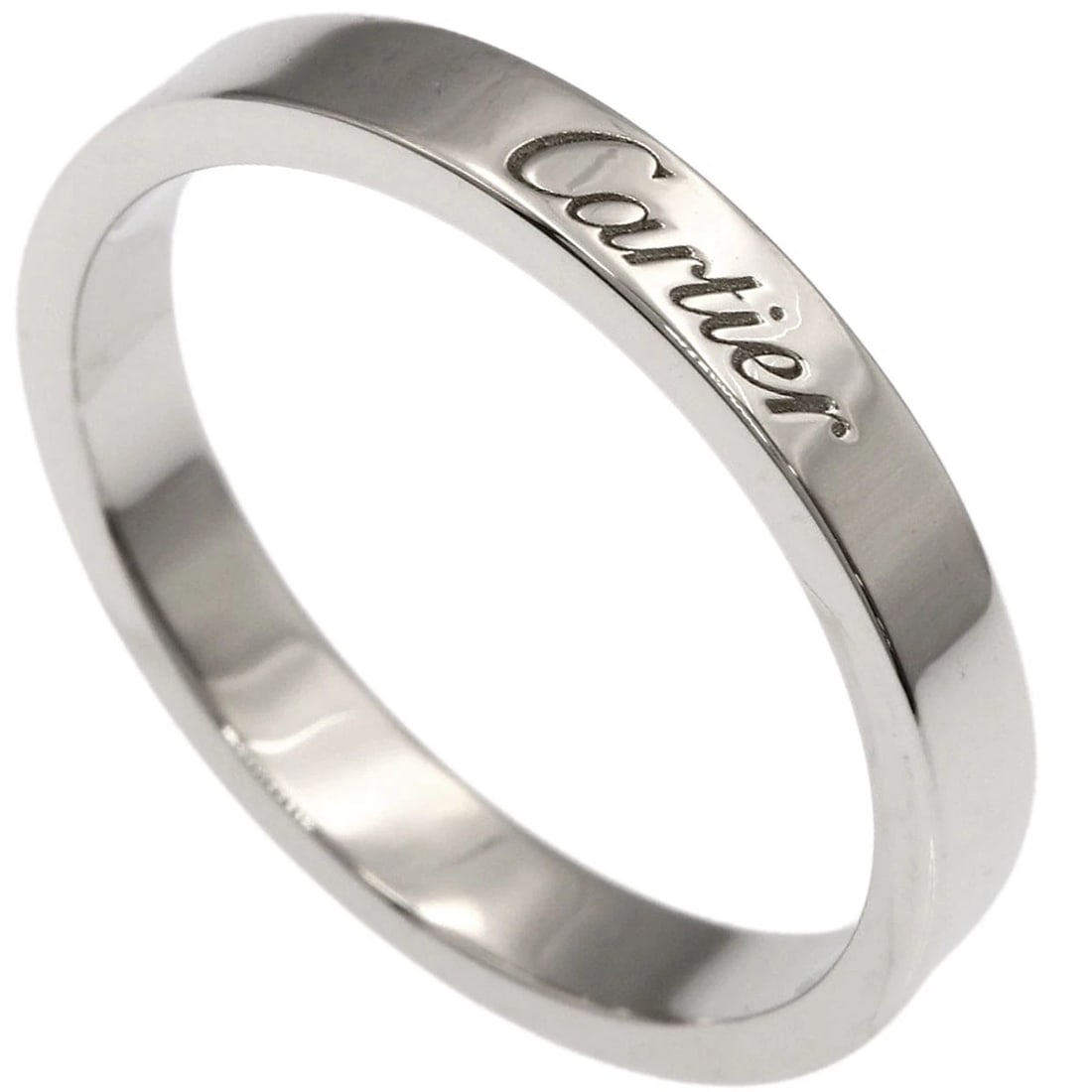 CARTIER FLATBAND RING: CARTIER Flatband Ring Brand: CARTIER Type: Ring Material: Platinum PT950, Color: Exterior Color Silver Size: 7.75 (US) Accessories: None Accessories Notice: When purchasing pre-owned goods