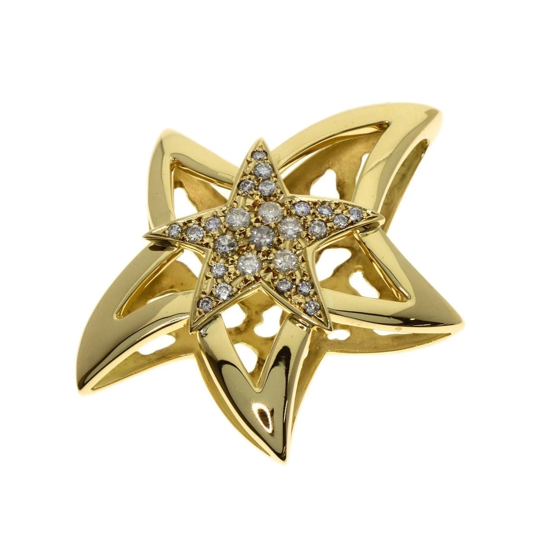 STAR MOTIF DIAMOND PENDANT TOP: Star motif Diamond Pendant top Brand: None Type: Pendant top Material: K18 Yellow Gold, Main Stone/Creation Natural Color: Exterior Color Gold Size: Top Size:1.4inch/36?32.8?12mm Accessories: None