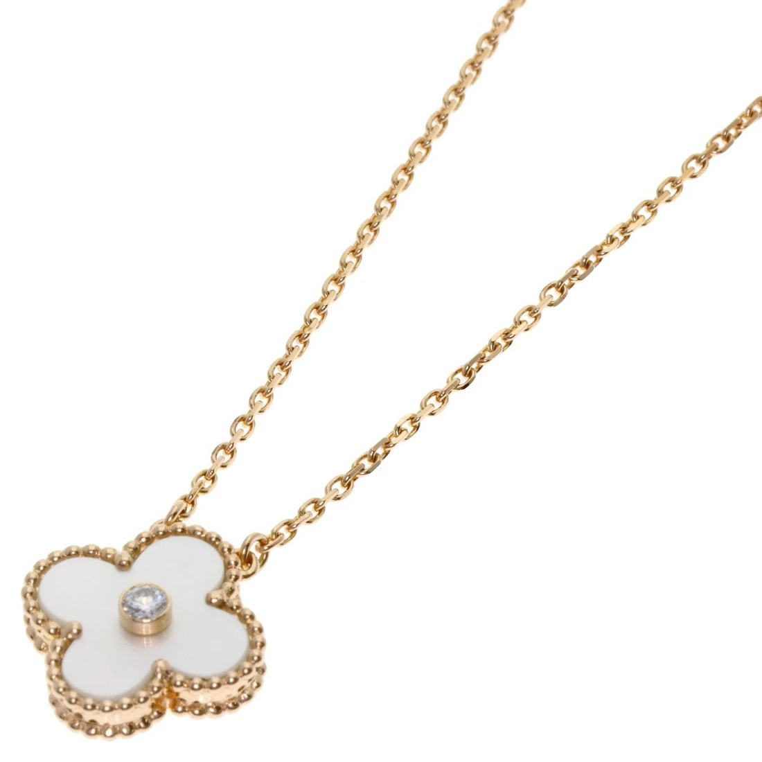 VAN CLEEF & ARPELS ALHAMBRA 1P DIAMOND NECKLACE: Van Cleef & Arpels Alhambra 1P Diamond Necklace Brand: Van Cleef & Arpels Type: Necklace Material: K18 Pink Gold, Main Stone/Creation Natural Color: Exterior Color Gold Size: Chain Length:16.5inch/42c