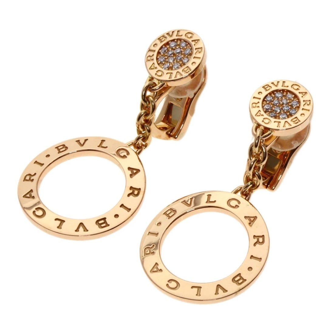 BVLGARI I DIAMOND EARRING: BVLGARI I Diamond Earring Brand: BVLGARI Type: Earring Material: K18 Pink Gold, Main Stone/Creation Natural Color: Exterior Color Gold Size: Top Size:1.7inch/43.6x20.3mm Accessories: None Accessories