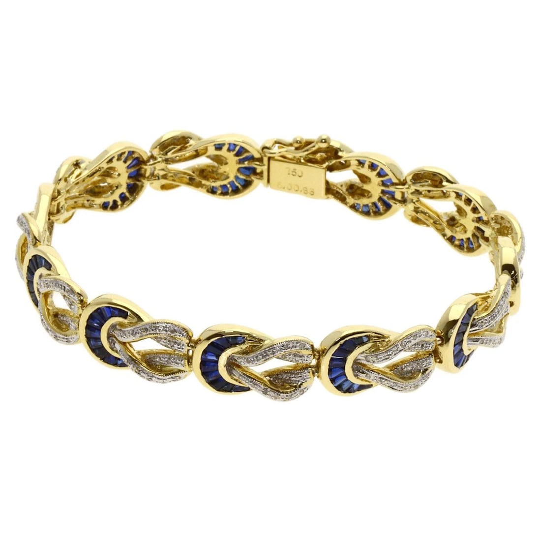 SAPPHIRE DIAMOND BRACELET: Sapphire Diamond Bracelet Brand: None Type: Bracelet Material: K18 Yellow Gold, Color: Exterior Color Gold Size: Inner Circumference:6.9inch/17.5cm Band Width:0.4inch/10.2mm Accessories: None
