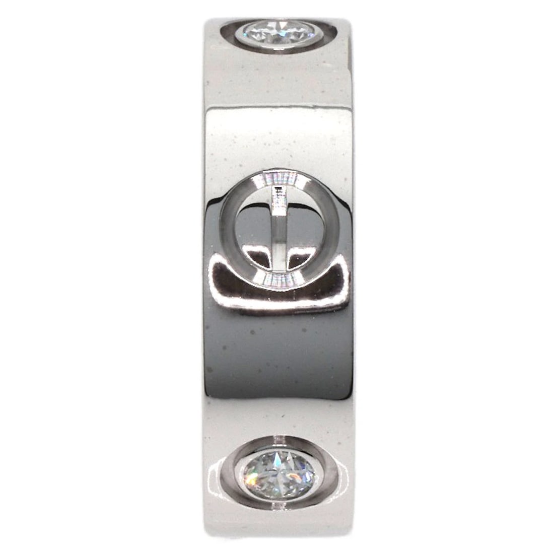 CARTIER LOVE RING HALF DIAMOND RING: CARTIER love ring half Diamond Ring Brand: CARTIER Type: Ring Material: K18 White Gold, Main Stone/Creation Natural Color: Exterior Color Silver Size: 4.25 (US) Accessories: None Accessori