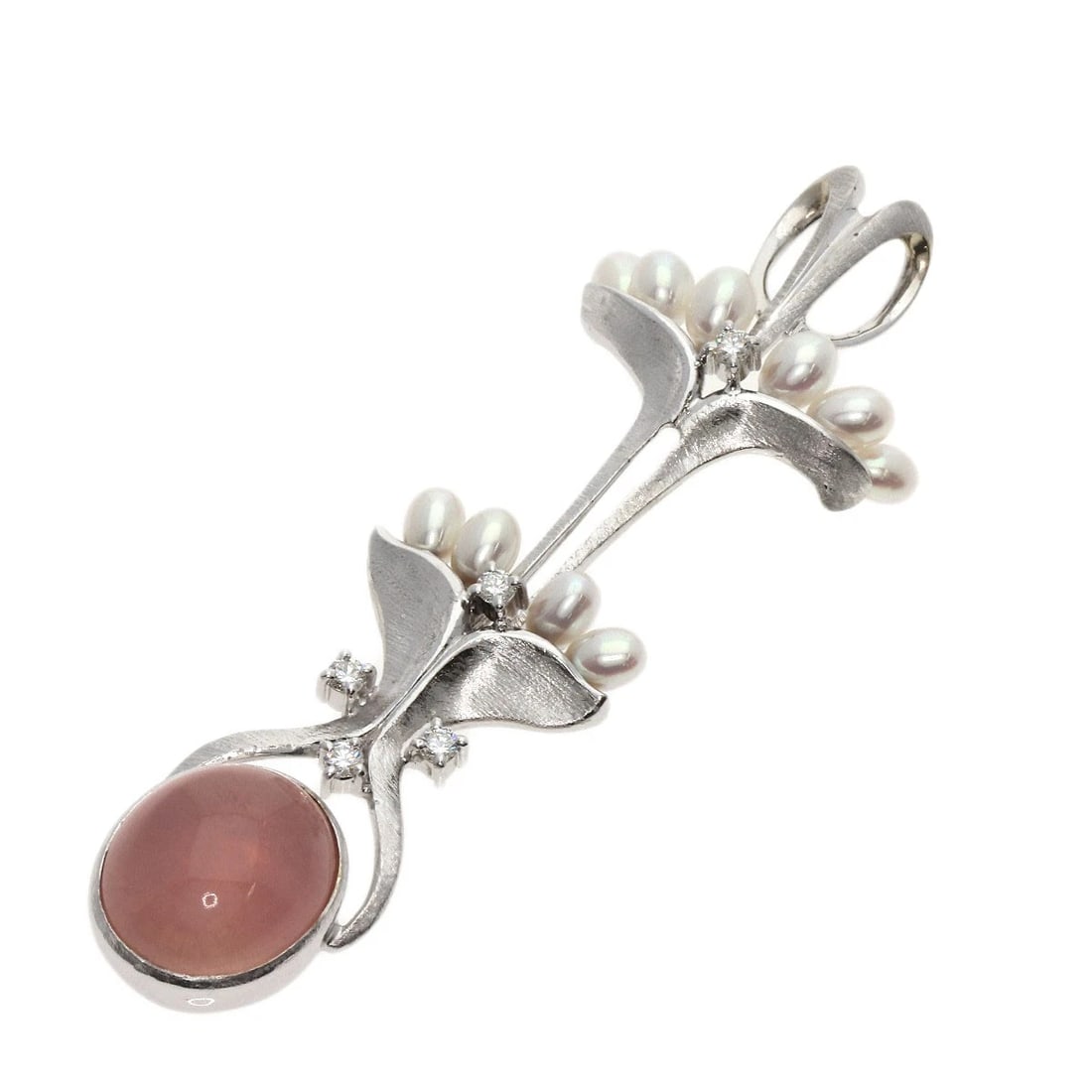 TASAKI ROSE QUARTZ PEARL DIAMOND PENDANT TOP: TASAKI Rose Quartz Pearl Diamond Pendant top Brand: TASAKI Type: Pendant top Material: K14 White Gold, Color: Exterior Color Silver Size: Stone Size:0.6inch/14?12.2mm Top