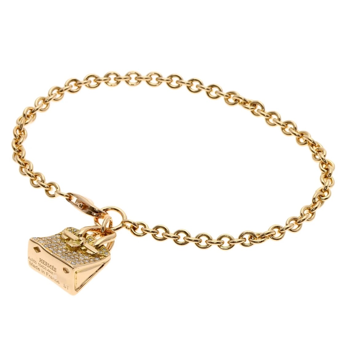 HERMES AMULET BIRKIN DIAMOND BRACELET: HERMES Amulet Birkin Diamond Bracelet Brand: HERMES Type: Bracelet Material: K18 Pink Gold, Main Stone/Creation Natural Color: Exterior Color Gold Size: Top Size:0.6inch/15.2x11.4x6.7mm Inner