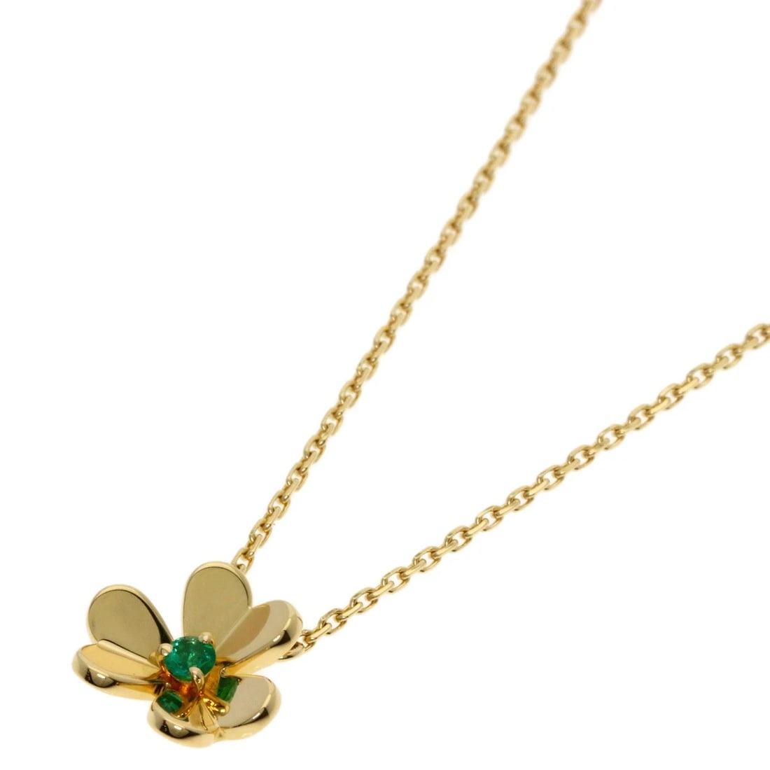 VAN CLEEF & ARPELS FRIVOLE EMERALD MINI MODEL NECKLACE: Van Cleef & Arpels Frivole Emerald Mini Model Necklace Brand: Van Cleef & Arpels Type: Necklace Material: K18 Yellow Gold, Color: Exterior Color Gold Size: Chain Length:15.7inch/40cm Chain Width:0.4in