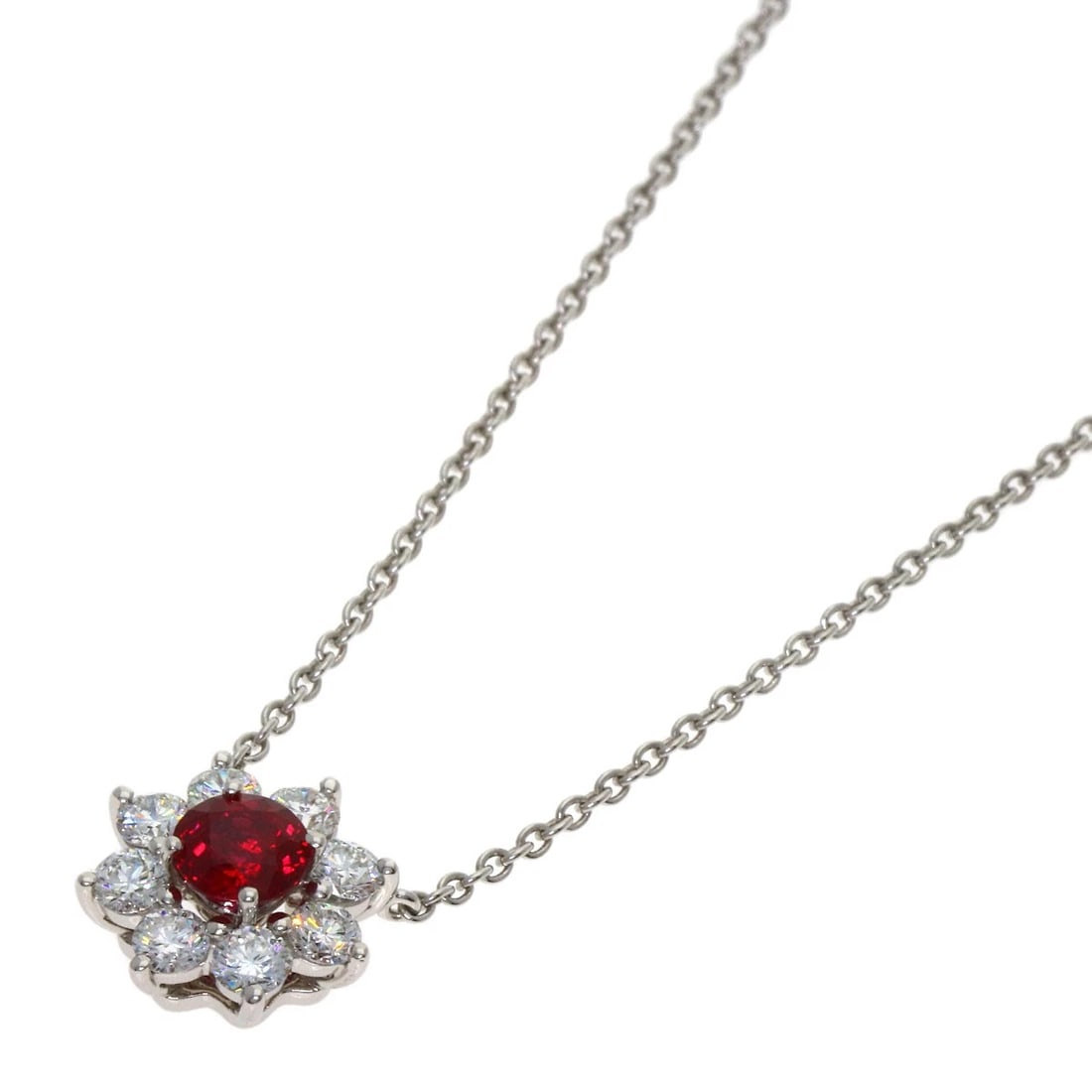 HARRY WINSTON SUNFLOWER RUBY DIAMOND NECKLACE: HARRY WINSTON Sunflower Ruby Diamond Necklace Brand: HARRY WINSTON Type: Necklace Material: Platinum PT950, Color: Exterior Color Silver Size: Chain Length:16.1inch/41cm Chain Width:0.4inch/1.0mm Top
