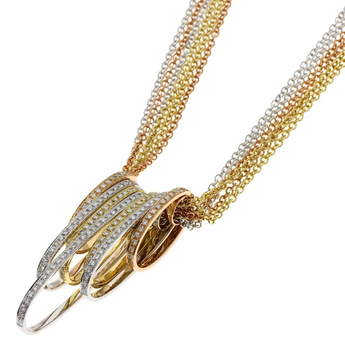 THREE-COLOR DIAMOND NECKLACE: Three-color Diamond Necklace Brand: None Type: Necklace Material: K18 Yellow Gold/18K Pink Gold/K18 White Gold, Main Stone/Creation Natural Color: Exterior Color Gold Size: Chain Length:23.2inch/59cm