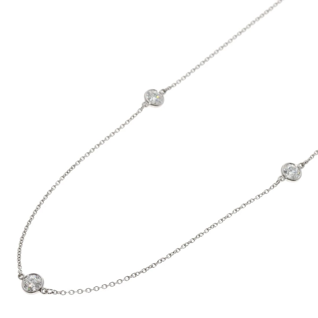 TIFFANY&CO. BY THE YARD 5P DIAMOND NECKLACE: TIFFANY&Co. By The Yard 5P Diamond Necklace Brand: TIFFANY&Co. Type: Necklace Material: Platinum PT950, Main Stone/Creation Natural Color: Exterior Color Silver Size: Chain Length:16.5inch/42cm Chain