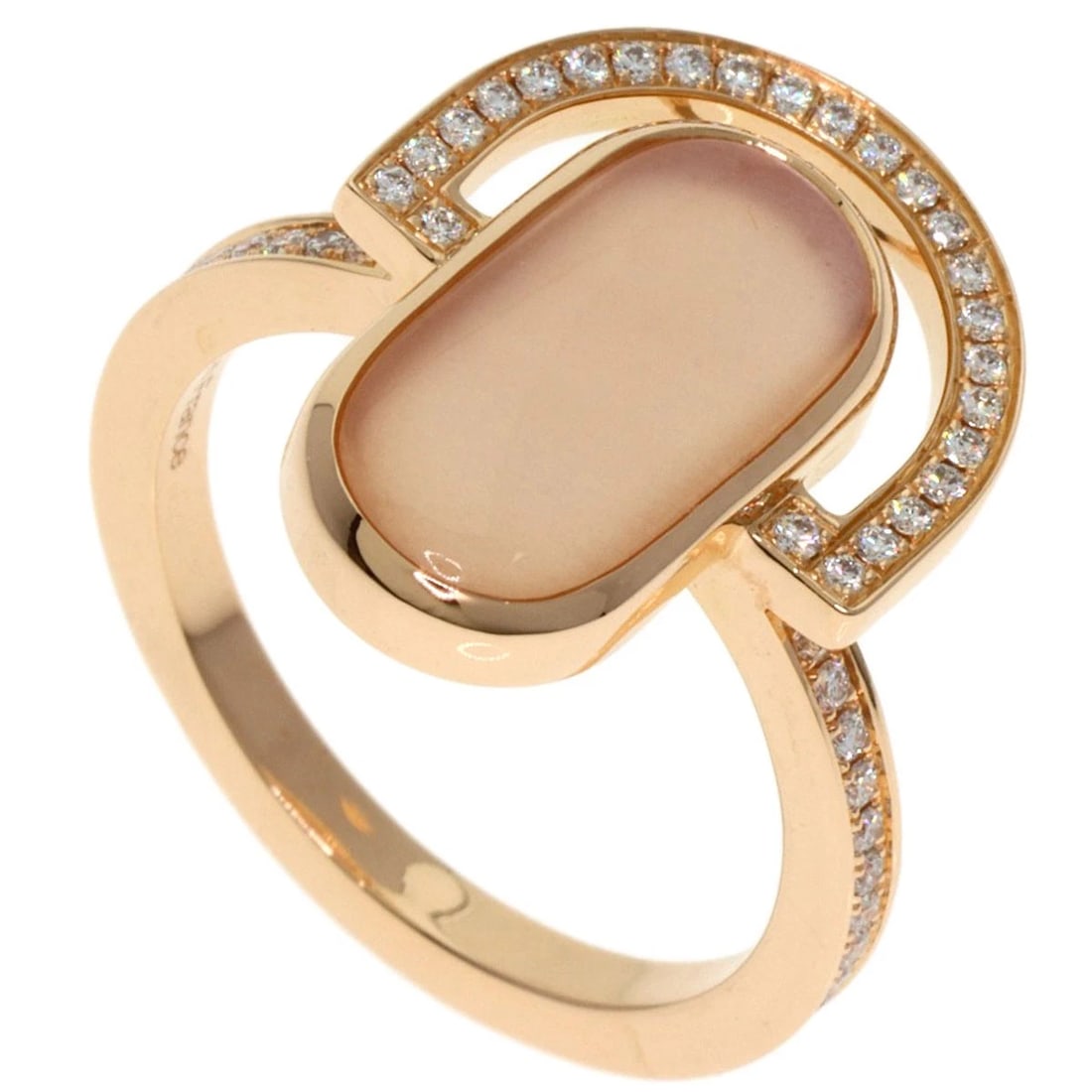 HERMES A L ECOUTE MOONSTONE DIAMOND RING: HERMES A l Ecoute Moonstone Diamond Ring Brand: HERMES Type: Ring Material: K18 Pink Gold, Color: Exterior Color Gold Size: 5 (US) Accessories: None Accessories Notice: When purchasing pre