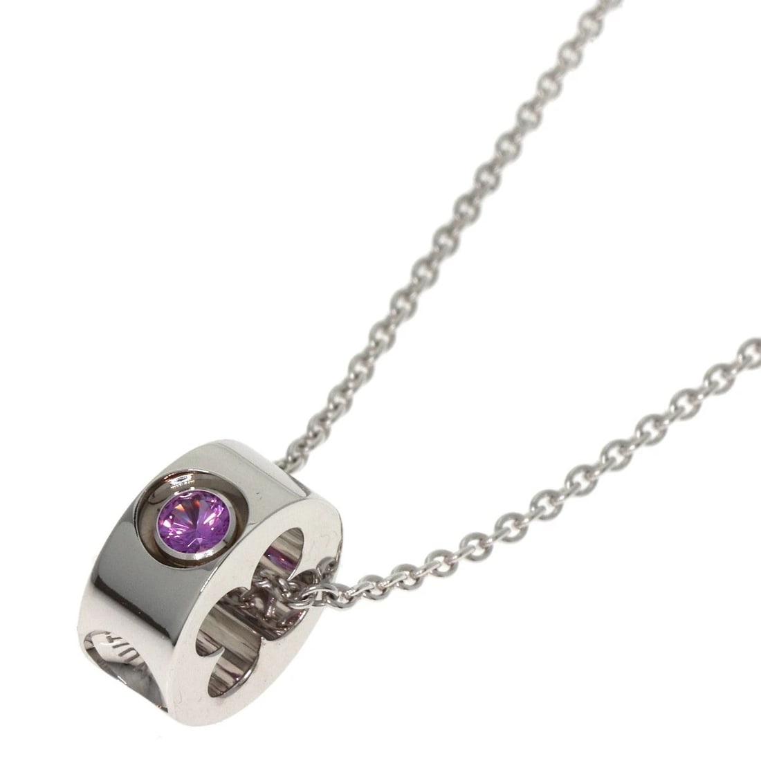 LOUIS VUITTON PANDANTIF EMPREINTE PINK SAPPHIRE NECKLACE: LOUIS VUITTON Pandantif Empreinte Pink Sapphire Necklace Brand: LOUIS VUITTON Type: Necklace Material: K18 White Gold, Color: Exterior Color Silver Size: Chain Length:15.7inch/40cm Chain Width:0.5inch