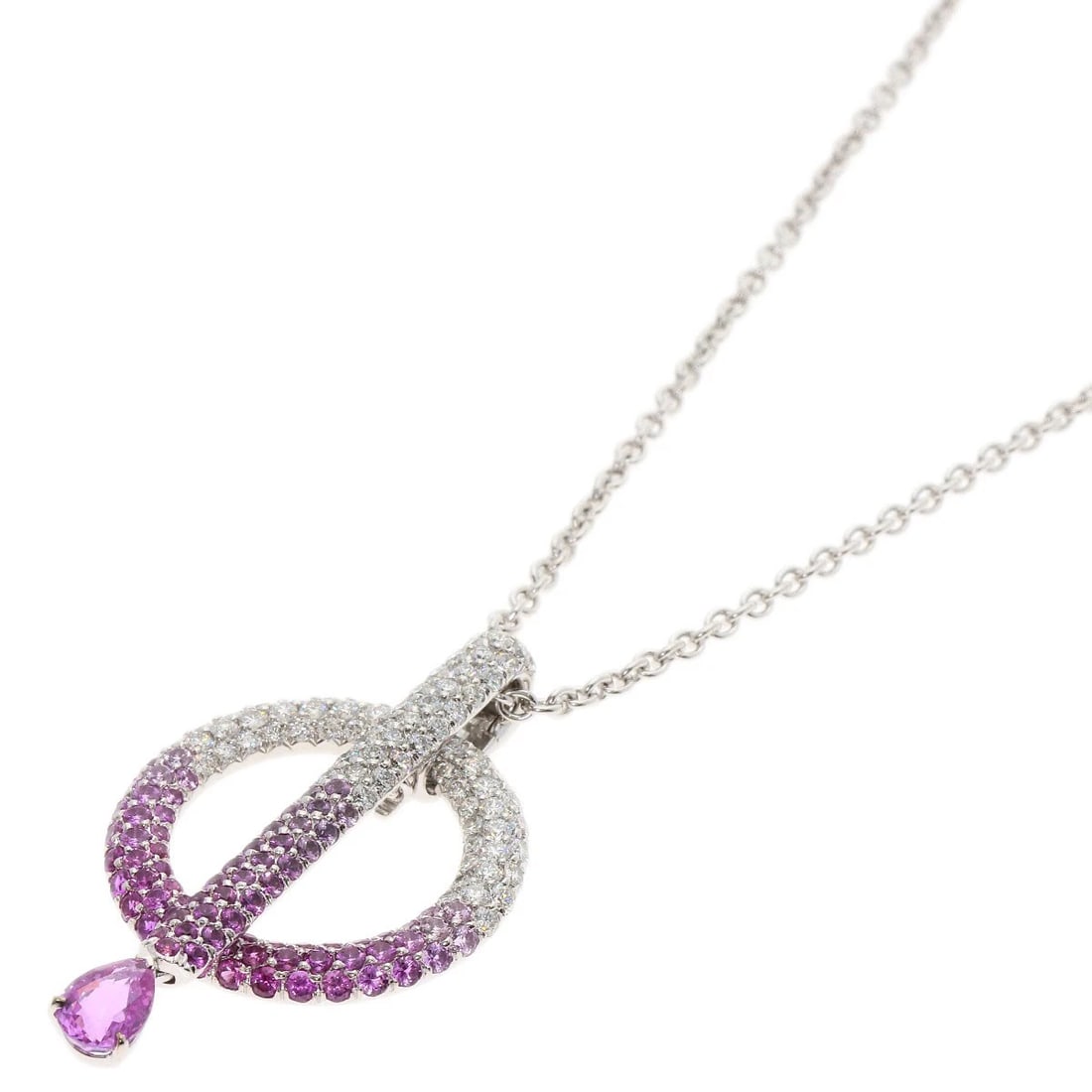 CHANEL PINK SAPPHIRE DIAMOND NECKLACE: CHANEL Pink Sapphire Diamond Necklace Brand: CHANEL Type: Necklace Material: K18 White Gold, Color: Exterior Color Silver Size: Chain Length:15.6inch/39.5cm Chain Width:0.8inch/2mm Top Size:1.7inch/44