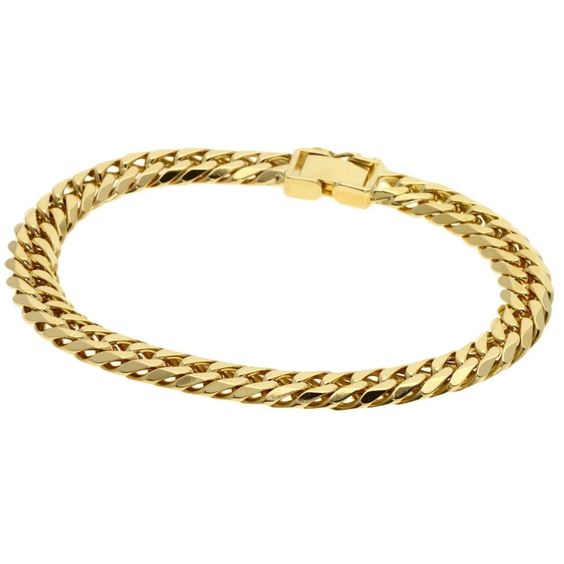 CURB CHAIN KIHEI 6-SIDED DOUBLE BRACELET K18 YELLOW GOLD: Curb chain Kihei 6-sided double Bracelet K18 Yellow Gold Brand: None Type: Bracelet Material: K18 Yellow Gold, Color: Exterior Color Gold Size: Chain Width:2.8inch/7.2mm Inner