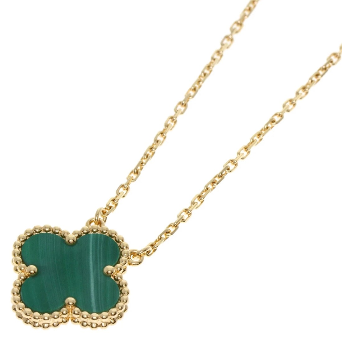 VAN CLEEF & ARPELS ALHAMBRA MALACHITE NECKLAC: Van Cleef & Arpels Alhambra Malachite Necklac Brand: Van Cleef & Arpels Type: Necklace Material: K18 Yellow Gold, Main Stone/Creation Malachite Color: Exterior Color Gold Size: Chain