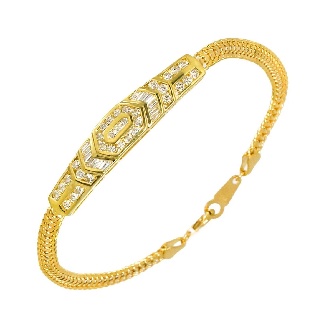 DIAMOND BRACELET K18 YG: Diamond Bracelet K18 YG Brand: Unbranded Type: Bracelet Material: 750 Yellow Gold, Main Stone/Creation Natural Color: Yellow Gold Size: Length:apporox.7.3inchWidth:7.5mm Accessories: None