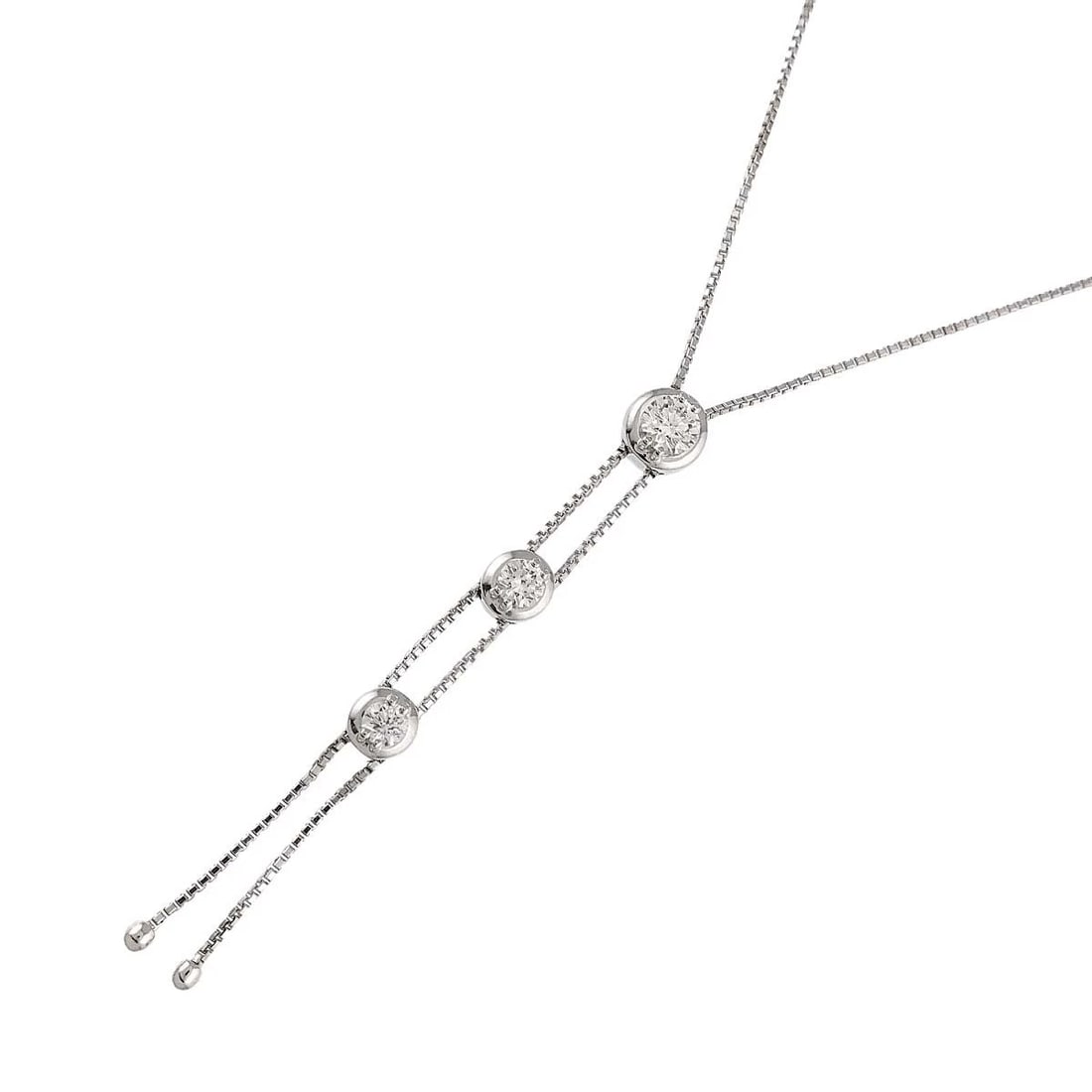 TASAKI TRILOGY DIAMONDNECKLACE 18K: TASAKI Trilogy DiamondNecklace 18K Brand: TASAKI Type: Necklace Material: 750 White Gold, Main Stone/Creation Natural Color: White Gold Size: internal circumference of the chain:20.1inch(Adjustable)
