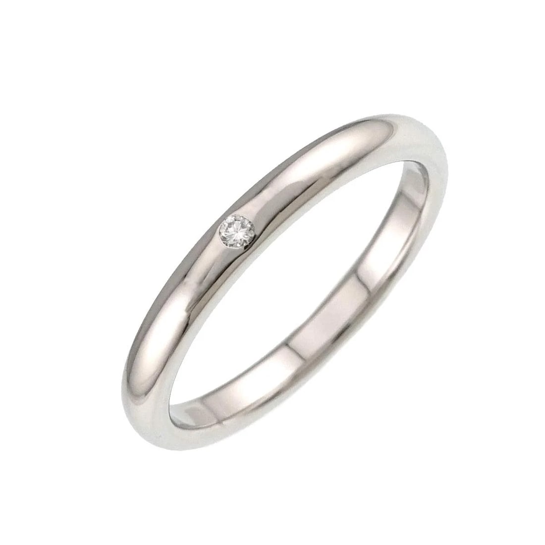 TIFFANY CO. STACKING BAND RING DIAMOND 1P PLATINUM: TIFFANY Co. Stacking Band Ring Diamond 1P Platinum Brand: TIFFANY Co. Type: Ring Material: 750 Yellow Gold, Main Stone/Creation Natural Color: Platinum Size: 7.5-7.75 (US) Accessories: None