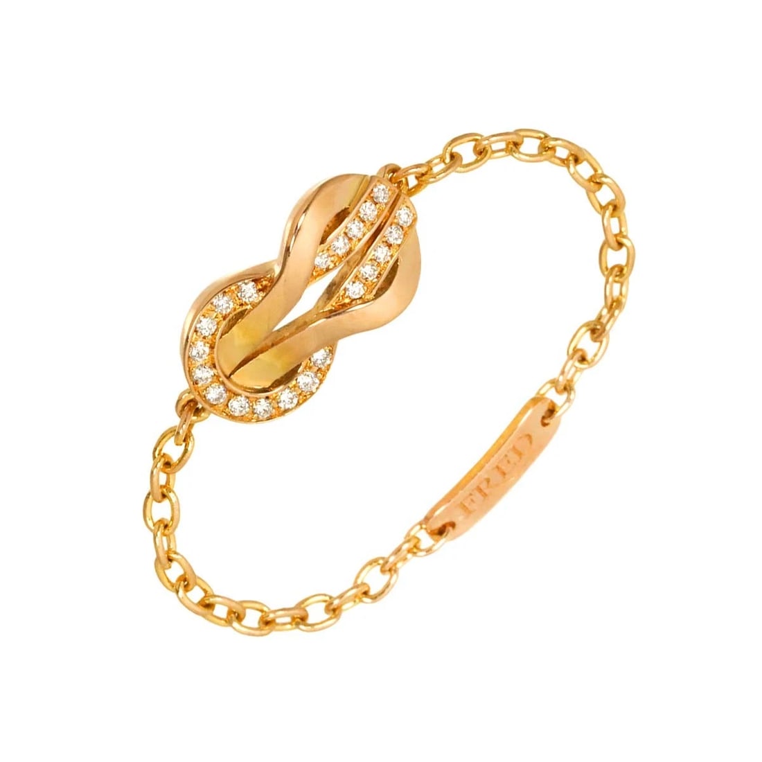 FRED CHANCE INFINIE DIAMOND RING 18K PINK GOLD: FRED Chance Infinie Diamond Ring 18K Pink Gold Brand: FRED Type: Ring Material: 750 Pink Gold , Main Stone/Creation Natural Color: Pink Gold Size: 6.75 (US) Accessories: None Accessories Notice: When
