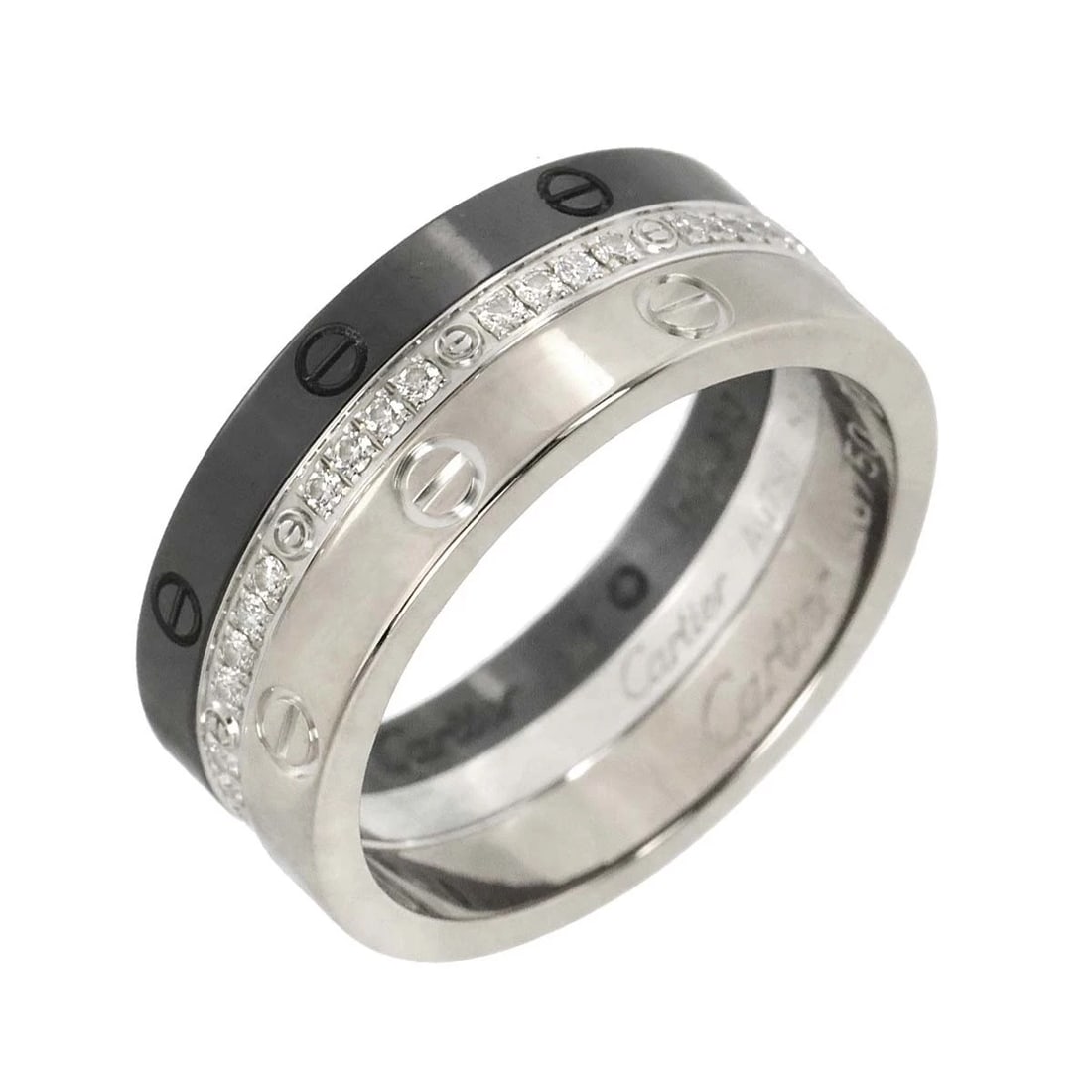 CARTIER LOVE THREE HOOP RING DIAMOND CERAMIC 18K WG: Cartier Love Three Hoop Ring Diamond Ceramic 18K WG Brand: Cartier Type: Ring Material: 750 White Gold, Main Stone/Creation Diamond Ceramic Color: White Gold Size: 5.75-6 (US) Accessories: None