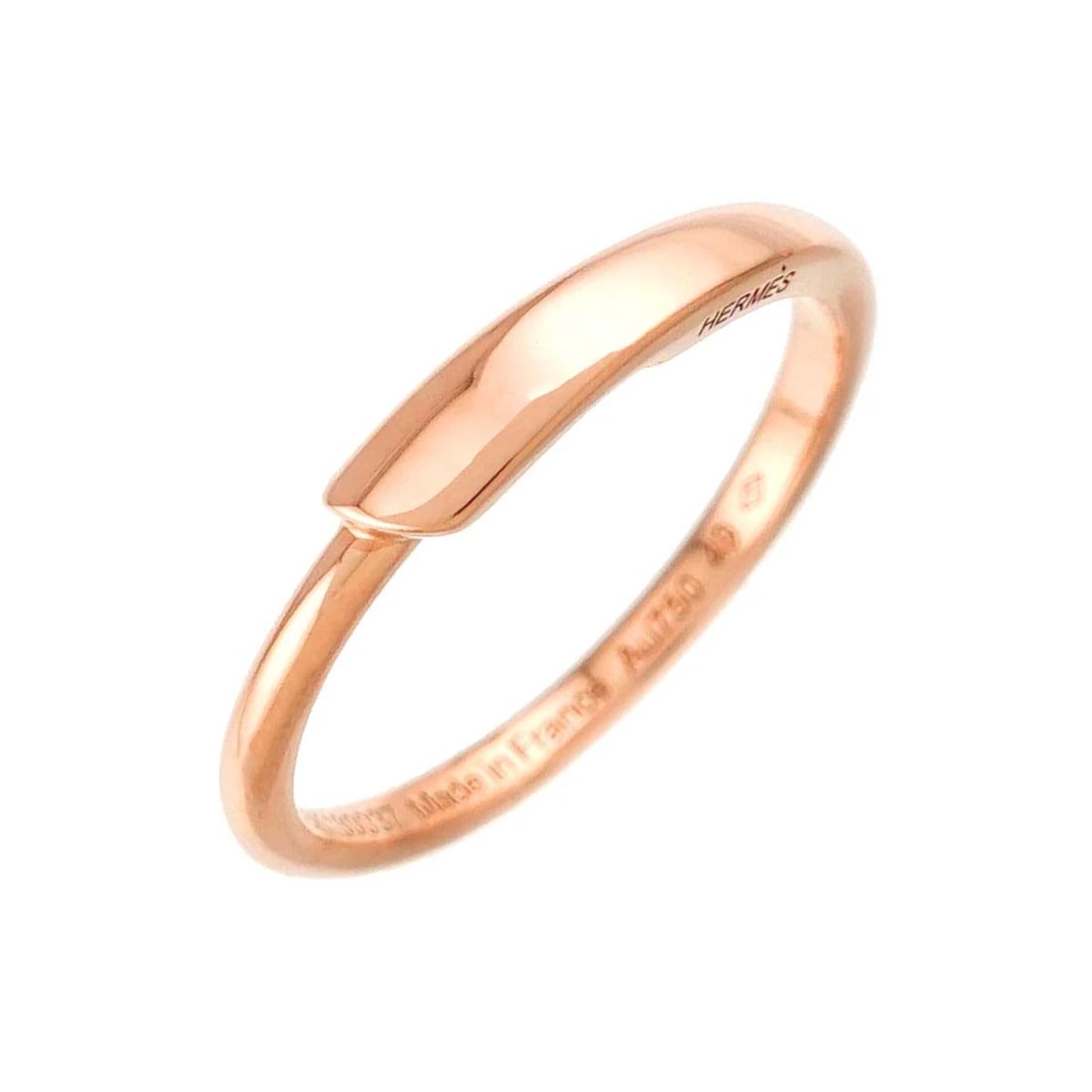 HERMES RING 18K PG PINK GOLD: HERMES Ring 18K PG Pink Gold Brand: HERMES Type: Ring Material: 750 Pink Gold , Color: Pink Gold Size: 4.75-5 (US) Accessories: None Accessories Notice: When purchasing pre-owned goods, please refer