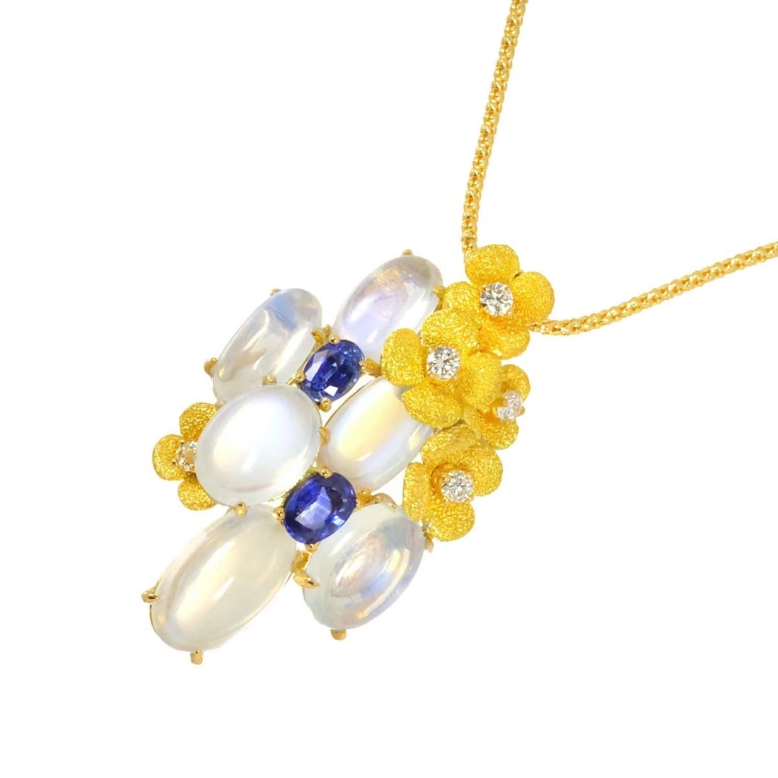 MOON STONE SAPPHIRE DIAMOND NECKLACE 18K YG: Moon Stone Sapphire Diamond Necklace 18K YG Brand: Unbranded Type: Necklace Material: 750 Yellow Gold, Main Stone/Creation Moon Stone Sapphire Diamon Color: Yellow Gold Size: internal circumference