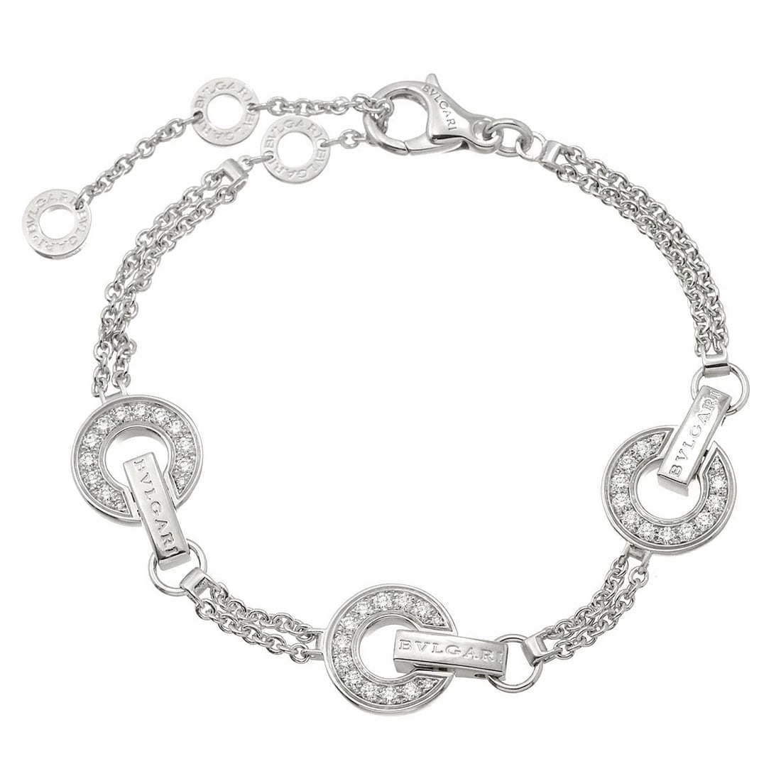BVLGARI BVLGARIBVLGARI DIAMOND BRACELET K18 WHITE GOLD: BVLGARI BVLGARIBVLGARI Diamond Bracelet K18 White Gold Brand: BVLGARI Type: Bracelet Material: 750 White Gold, Main Stone/Creation Natural Color: White Gold Size: Inner circumference 7.5inch - 6.7inch