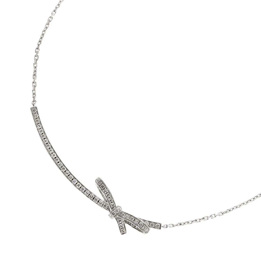 CHANEL RUBAN DIAMOND NECKLACE 18K WHITE GOLD: CHANEL Ruban Diamond Necklace 18K White Gold Brand: CHANEL Type: Necklace Material: 750 White Gold, Main Stone/Creation Natural Color: White Gold Size: internal circumference of the chain:15inch - 13.