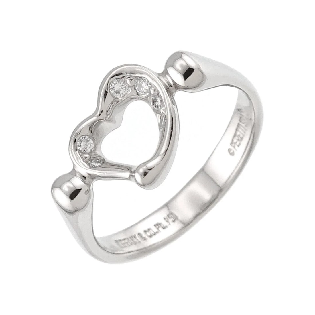 TIFFANY CO. OPEN HEART DIAMOND RING PLATINUM: TIFFANY Co. Open Heart Diamond Ring Platinum Brand: TIFFANY Co. Type: Ring Material: Platinum, Main Stone/Creation Natural Color: Platinum Size: 5.5-5.75 (US) Accessories: None Accessories