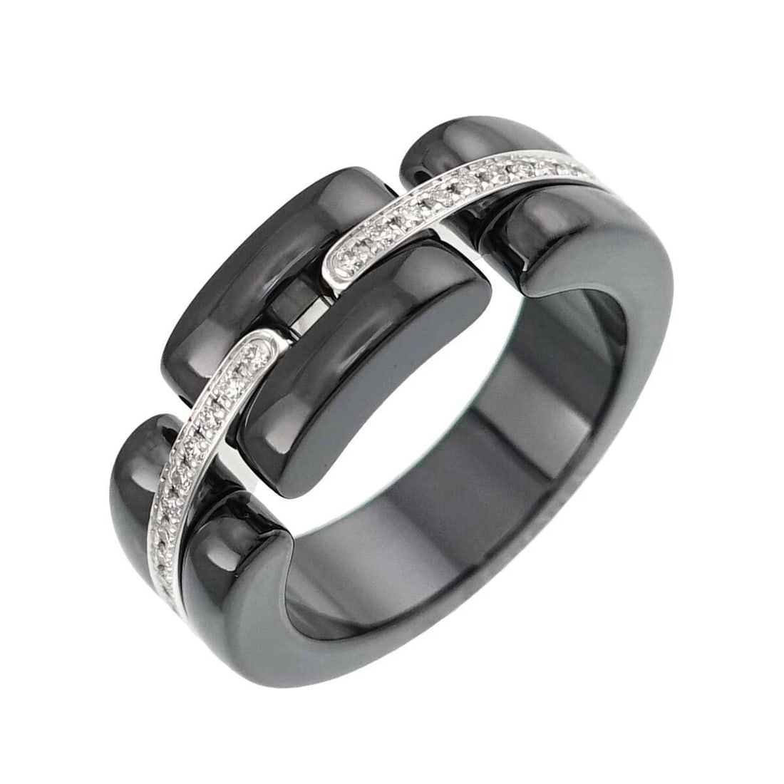 CHANEL ULTRA DIAMOND RING BLACK CERAMIC 18K WG: CHANEL ULTRA Diamond Ring Black Ceramic 18K WG Brand: CHANEL Type: Ring Material: 750 White Gold, Main Stone/Creation Black Ceramic Diamond Color: White Gold Size: :4.75-5 (US) Accessories: None <