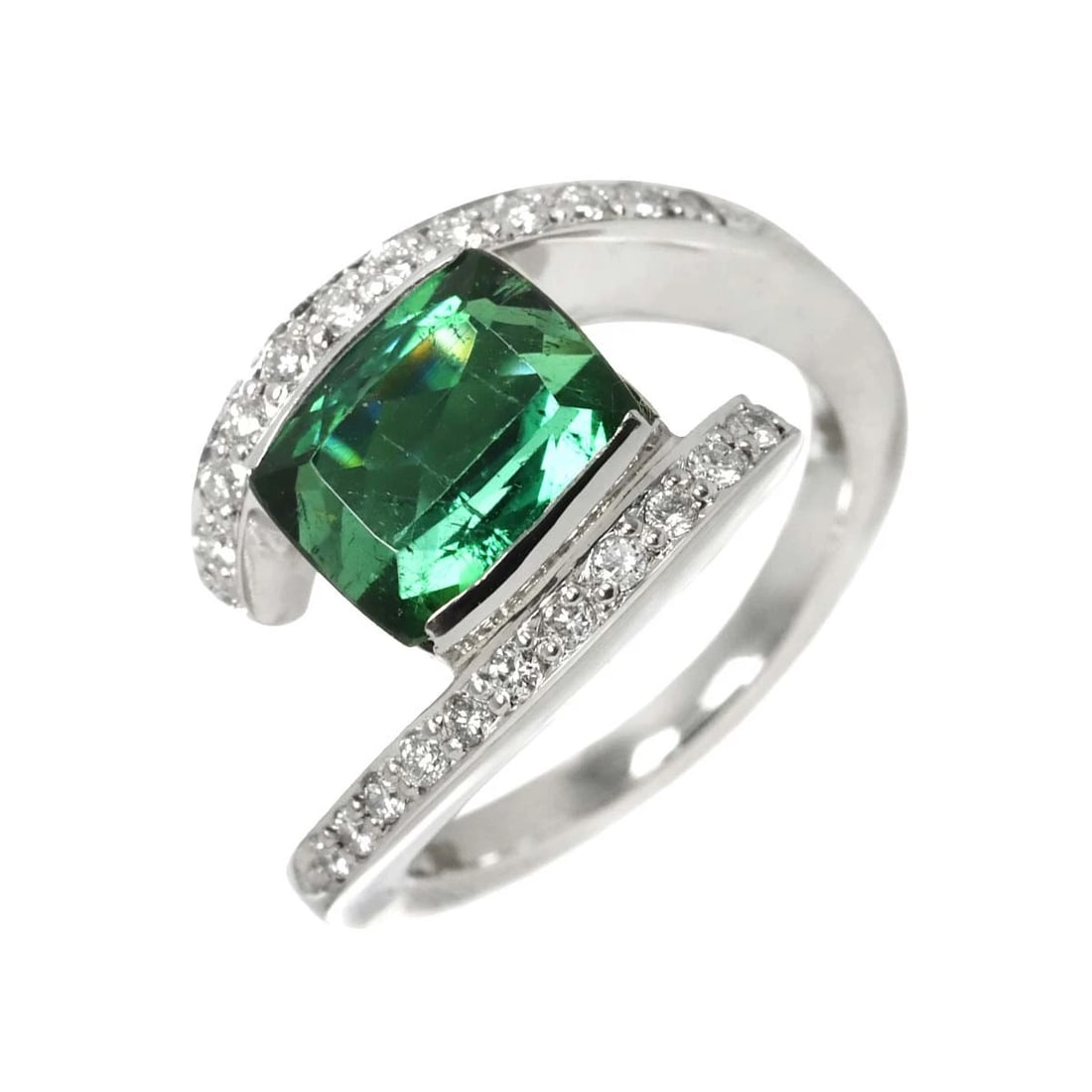 TOURMALINE DIAMOND RING PT: Tourmaline Diamond Ring Pt Brand: Unbranded Type: Ring Material: Platinum, Main Stone/Creation Tourmaline Diamond Color: Platinum Size: 5-5.25 (US) Accessories: None Accessories Notice: Wh