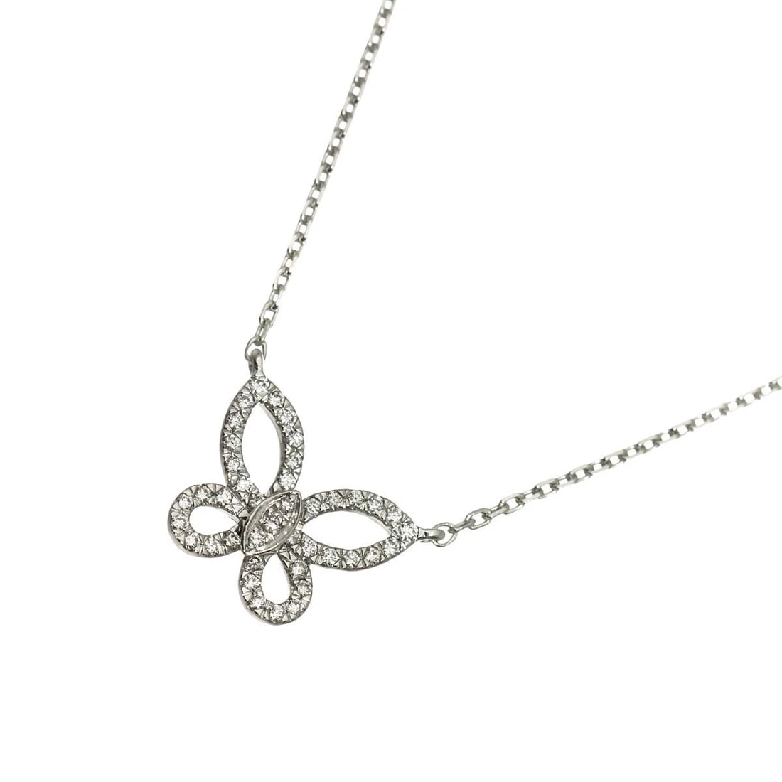 GRAFF MINI BUTTERFLY SILHOUETTE DIAMOND NECKLACE 18K WG: GRAFF Mini Butterfly Silhouette Diamond Necklace 18K WG Brand: GRAFF Type: Necklace Material: 750 White Gold, Main Stone/Creation Natural Color: White Gold Size: internal circumference of the chain: