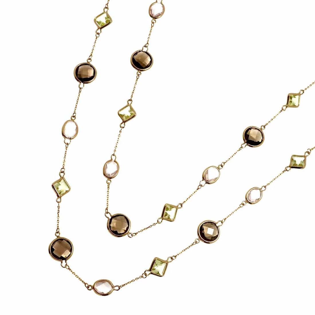 MULTI STONENECKLACE 18K PG: Multi StoneNecklace 18K PG Brand: Unbranded Type: Necklace Material: 750 Pink Gold, Color: Pink Gold Size: internal circumference of the chain:41.7inch Chain:(Width) 9.1mm Accessories: None