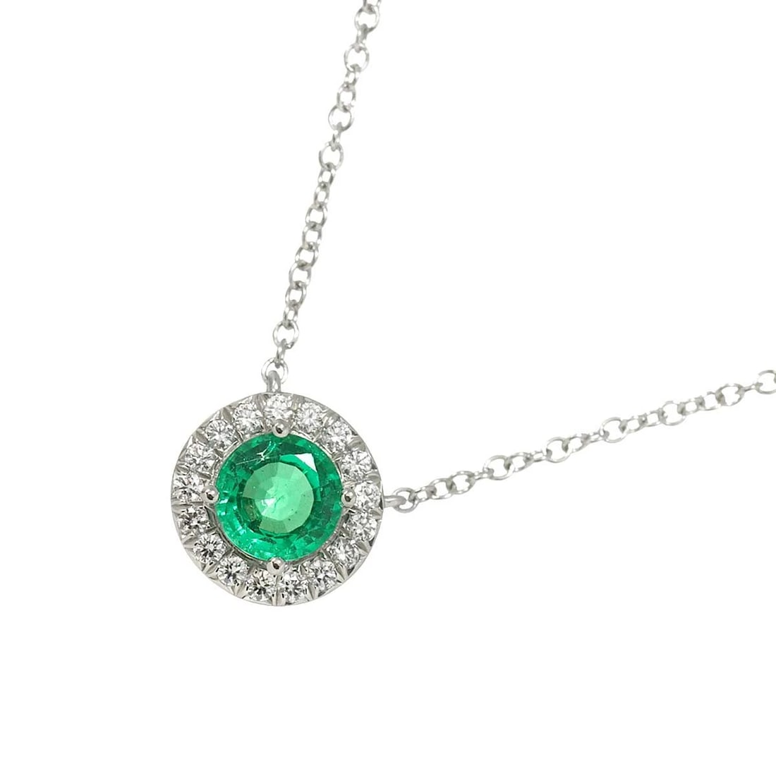 TIFFANY CO. SOLESTE EMERALD DIAMOND NECKLACE PLATINUM: TIFFANY Co. Soleste Emerald Diamond Necklace Platinum Brand: TIFFANY Co. Type: Necklace Material: Platinum, Main Stone/Creation EmeraldDiamond Color: Platinum Size: internal circumference of the chain