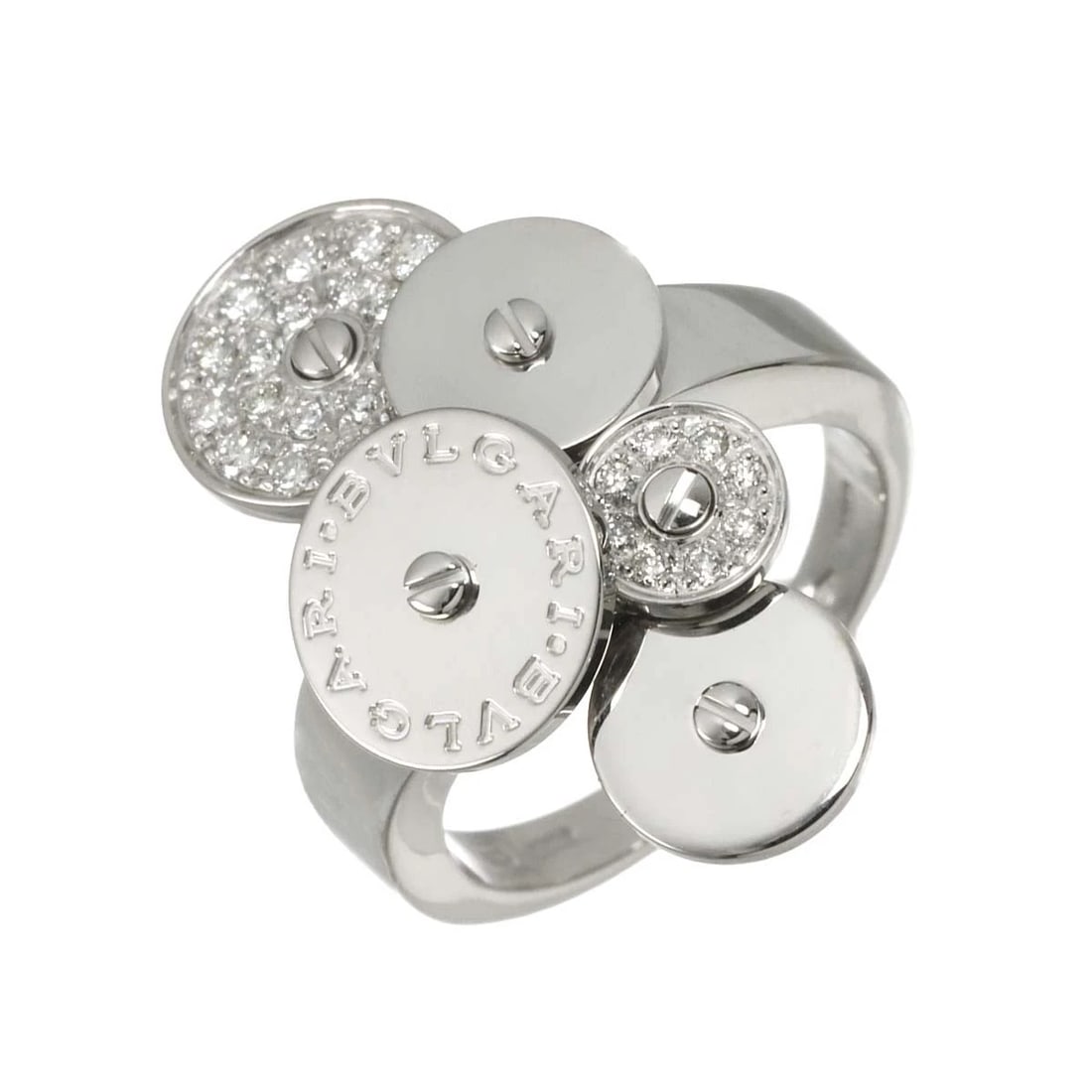 BVLGARI CICLADI DIAMOND RING 18K WHITE GOLD: BVLGARI Cicladi Diamond Ring 18K White Gold Brand: BVLGARI Type: Ring Material: 750 White Gold, Main Stone/Creation Natural Color: White Gold Size: 5.25-5.5 (US) Accessories: None Accessories Notice:
