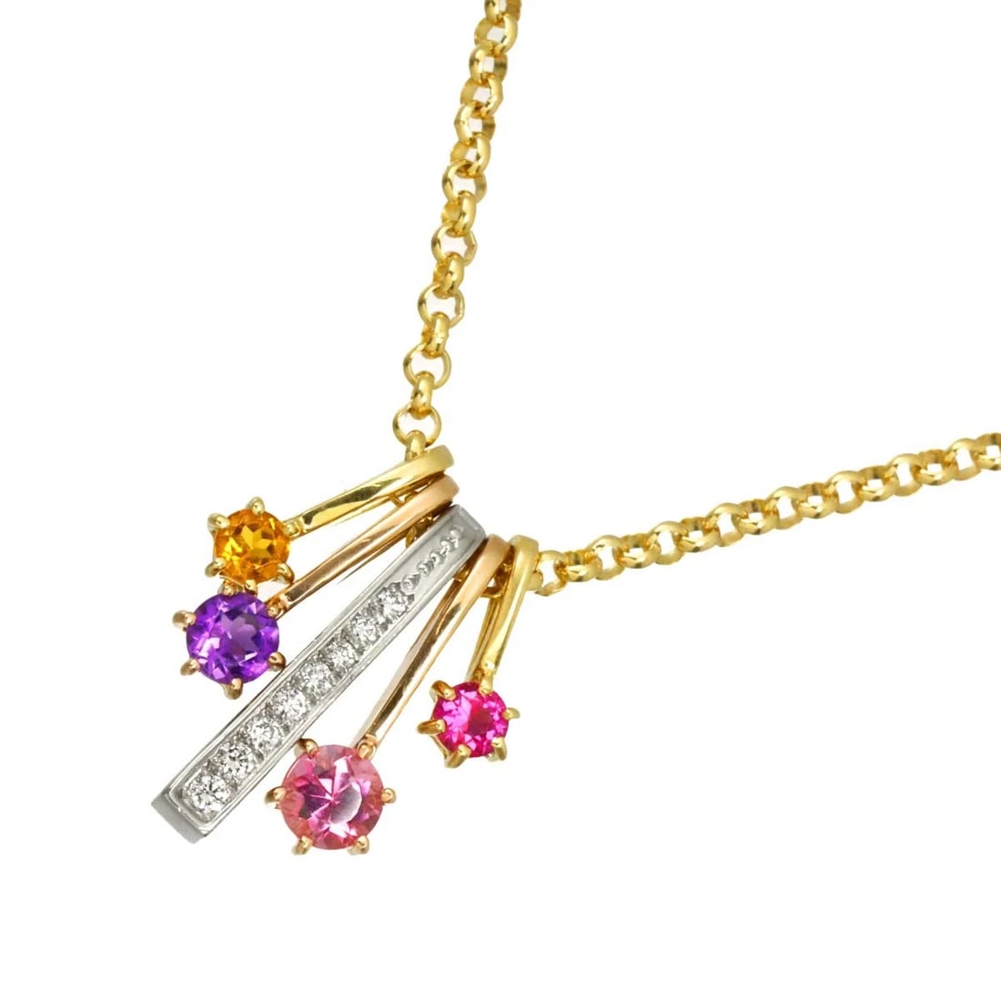 MULTI STONE DIAMOND NECKLACE 18K YG PG: Multi Stone Diamond Necklace 18K YG PG Brand: Unbranded Type: Necklace Material: 750 Yellow Pink Gold ,Platinum, Main Stone/Creation Diamond Tourmaline Citrine Color: Yellow Gold Size: internal circum
