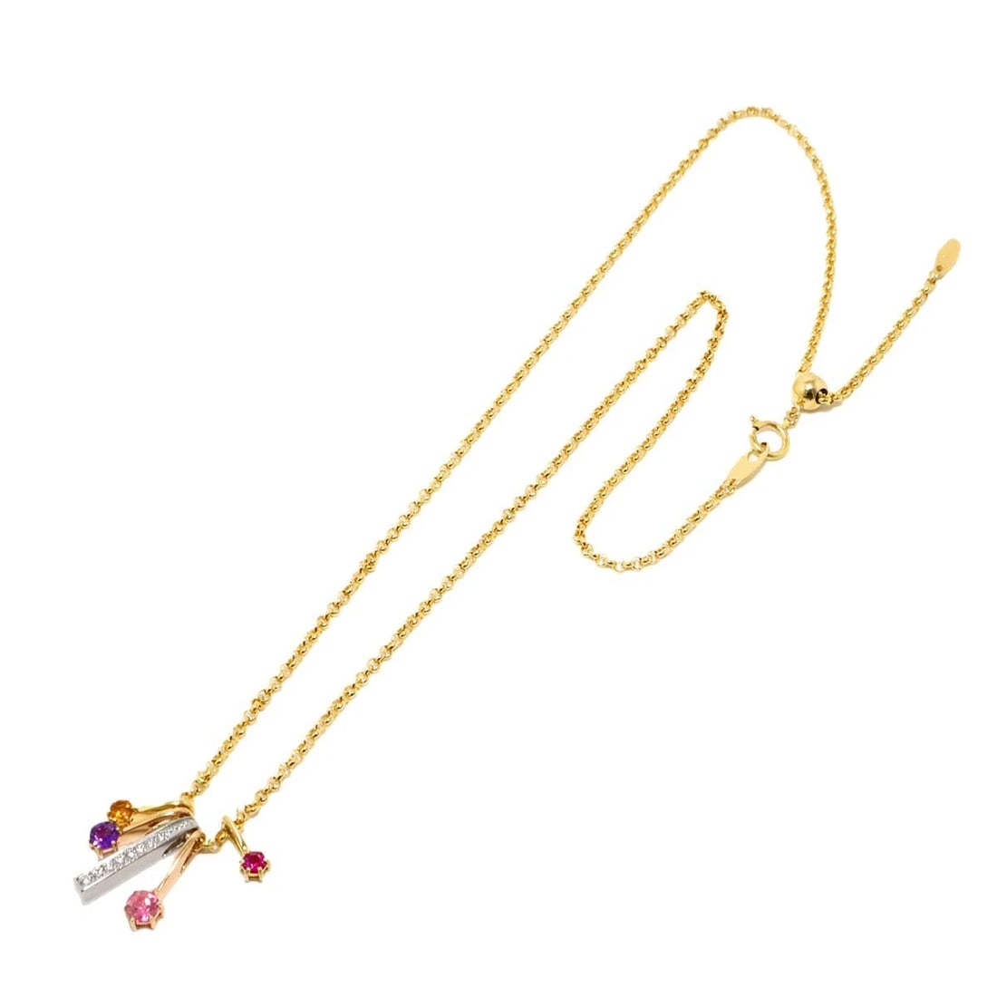 MULTI STONE DIAMOND NECKLACE 18K YG PG - 2