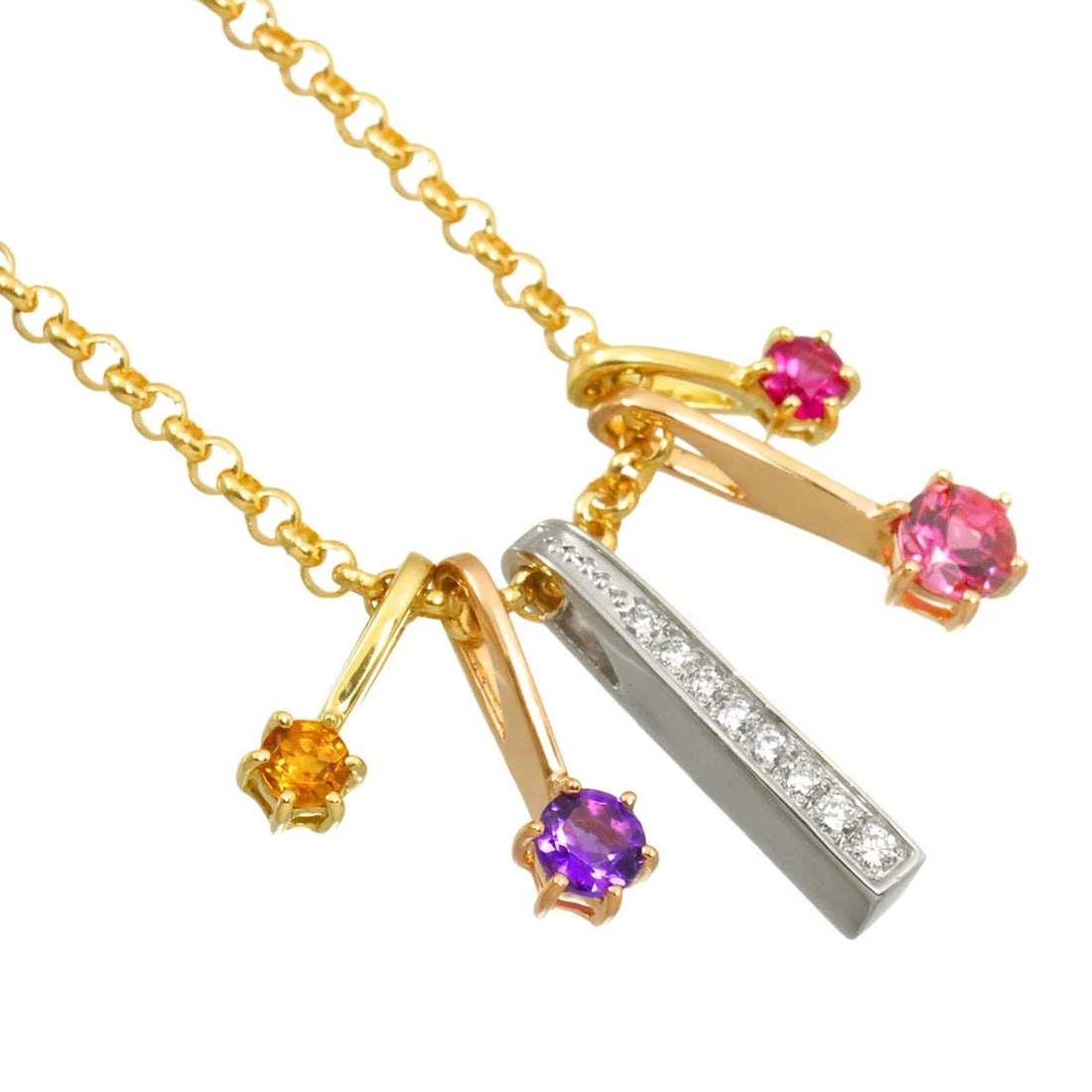 MULTI STONE DIAMOND NECKLACE 18K YG PG - 3