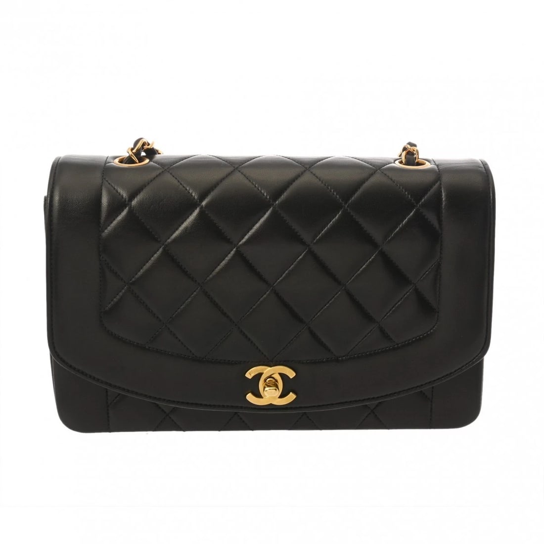 CHANEL CHAINSHOULDER DIANA LAMBSKIN BLACK SHOULDER BAG: CHANEL ChainShoulder Diana lambskin black Shoulder Bag Brand: CHANEL Type: Shoulder Bag Material: lambskin Color: black Size: H:about 6.3inch W:about 9.6inch (maximum) D:about 3.1inch Accessories: