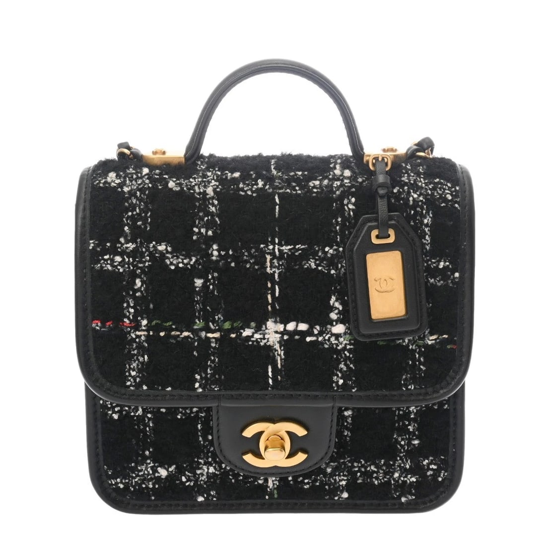 CHANEL SMALL TOP HANDLE FLAP BAG: CHANEL Small top handle flap bag Brand: CHANEL Type: Shoulder Bag Material: tweed Color: black/white Size: H:about 6.3inch W:about 6.7inch D:about 2.4inch Accessories: None Accessories Not